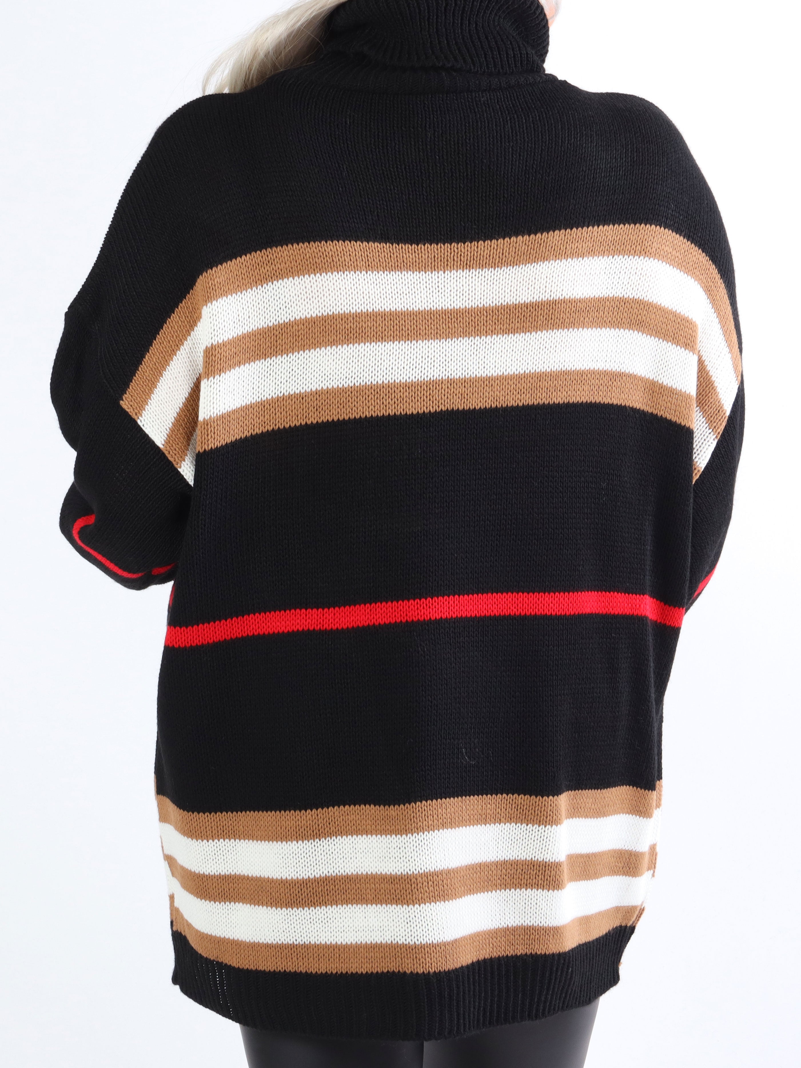 Ebba - Stribet plus size striktrøje med krave